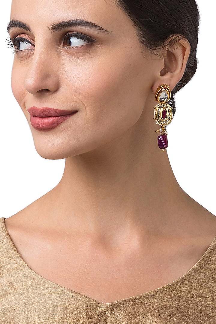 Micron Gold Finish Earrings With Beads by Hrisha Jewels