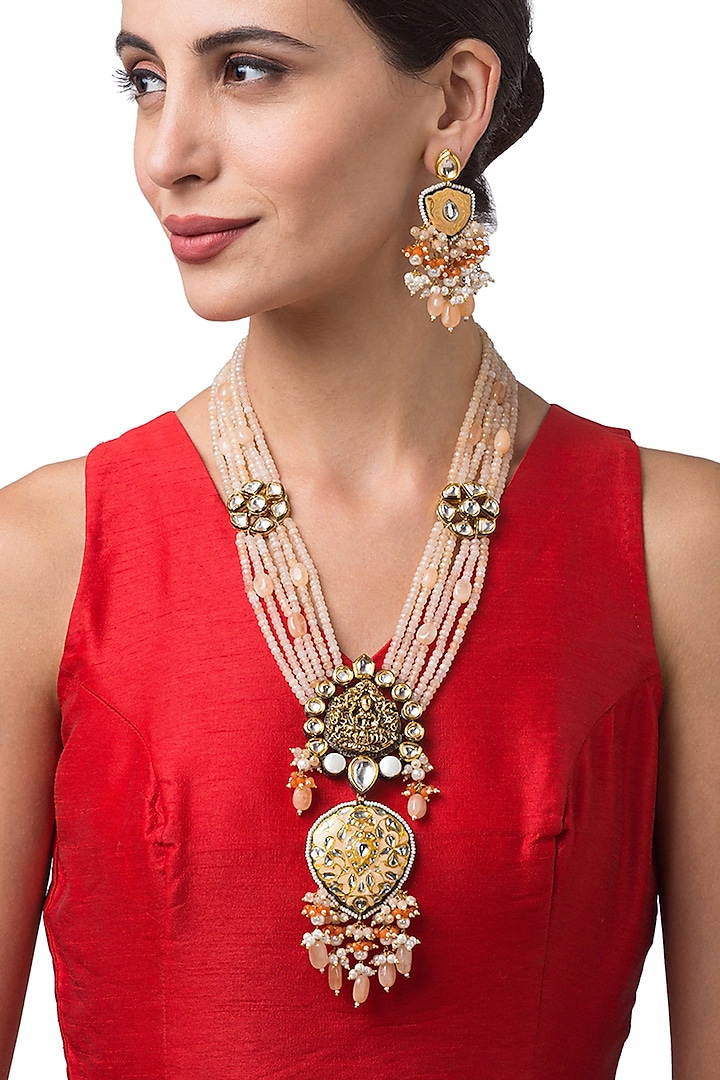 Micron Gold Finish Beaded Temple Necklace Set by Hrisha Jewels