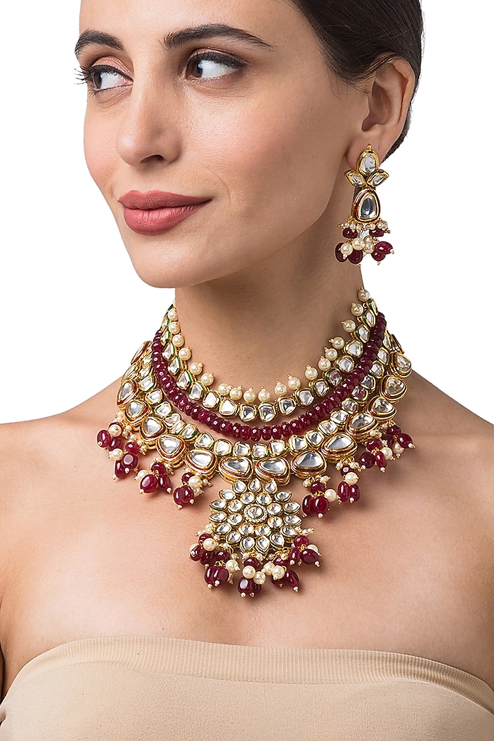Micron Gold Finish Beaded Necklace Set by Hrisha Jewels