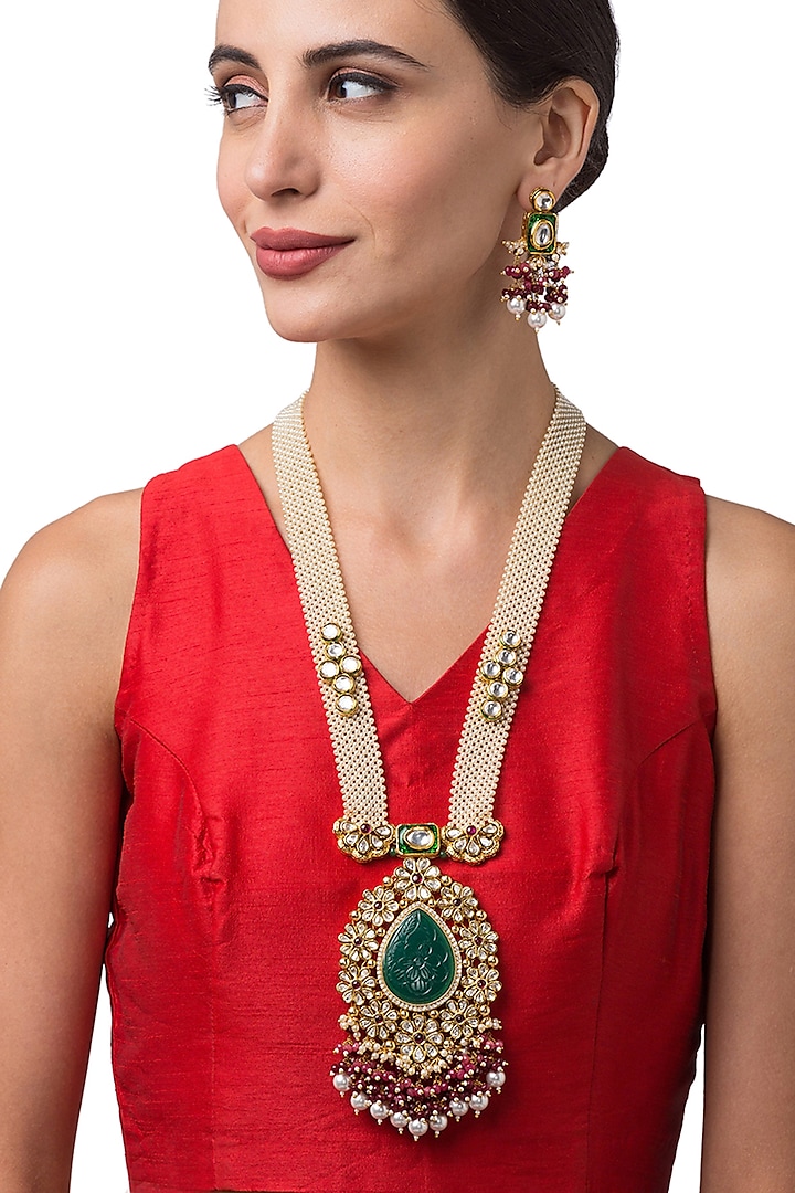 Micron Gold Finish Pearl & Beaded Necklace Set by Hrisha Jewels