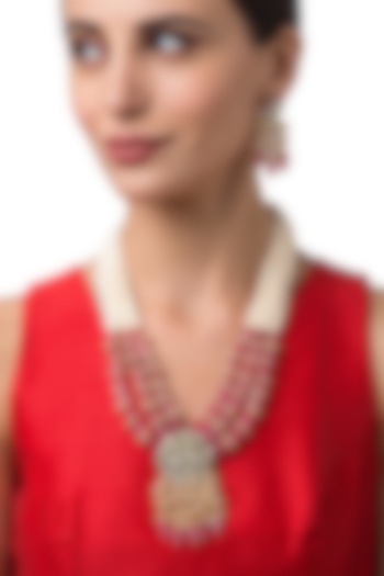 Micron Gold Finish Pearl Necklace Set by Hrisha Jewels