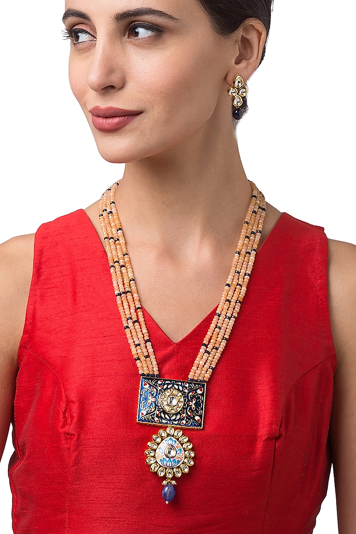 Micron Gold Finish Handcrafted Enameled Necklace Set by Hrisha Jewels
