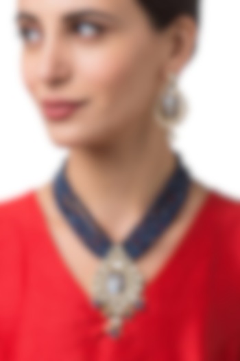 Micron Gold Finish Kundan Polki Handcrafted Necklace Set by Hrisha Jewels