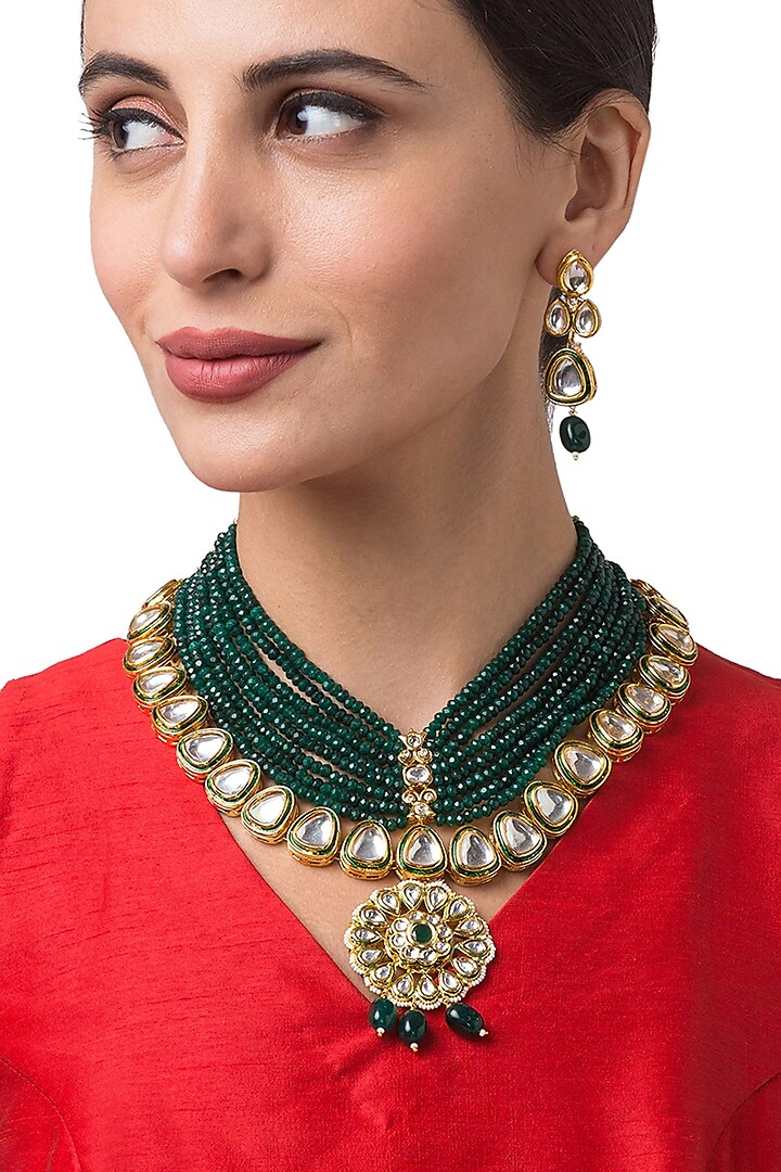 Micron Gold Finish Handcrafted Necklace Set by Hrisha Jewels