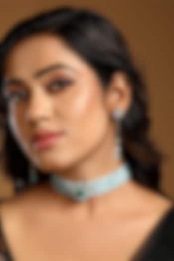 Micron Gold Finish Kundan Polki & Blue Tourmaline Stone Choker Necklace Set by Hrisha Jewels at Pernia's Pop Up Shop