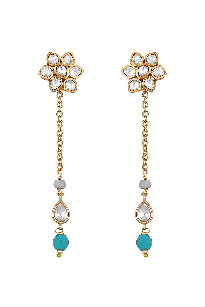 Micron Gold Finish Kundan Polki & Blue Tourmaline Stone Choker Necklace Set by Hrisha Jewels at Pernia's Pop Up Shop