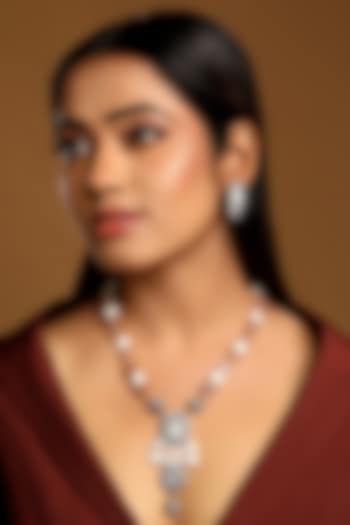 Two-Tone Finish Rose quartz stone & Shell Pearl Necklace Set by Hrisha Jewels at Pernia's Pop Up Shop