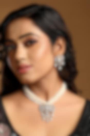Gold Finish Cubic Zircon & Kundan Polki Necklace Set by Hrisha Jewels at Pernia's Pop Up Shop