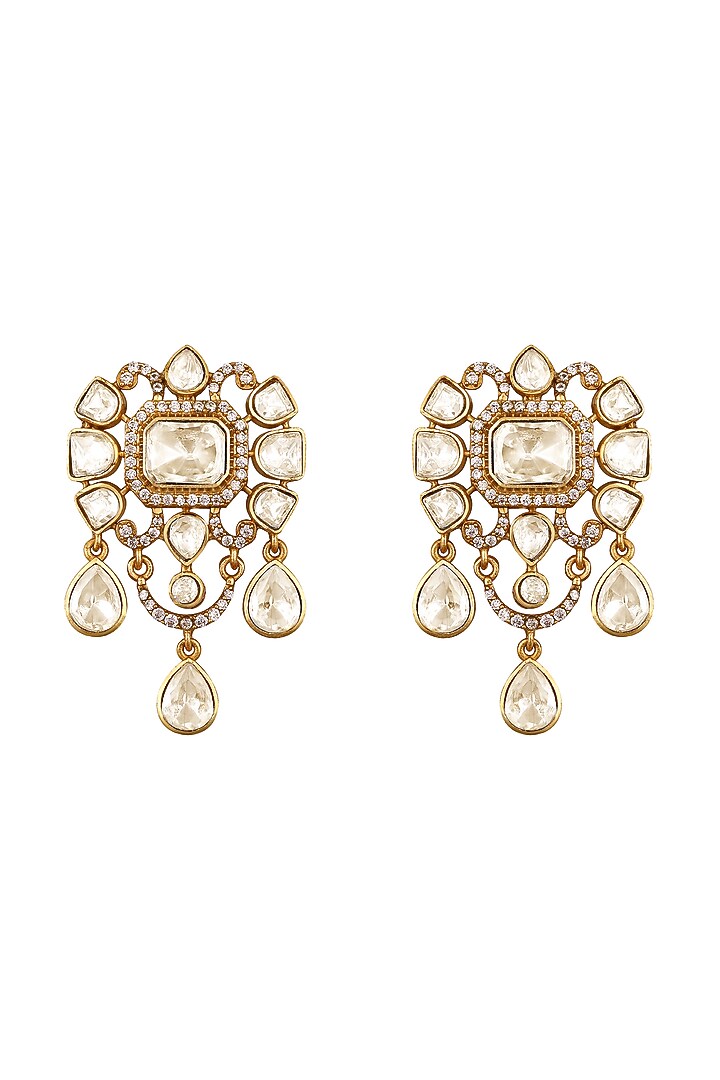 Gold Finish Cubic Zircon & Kundan Polki Necklace Set by Hrisha Jewels at Pernia's Pop Up Shop