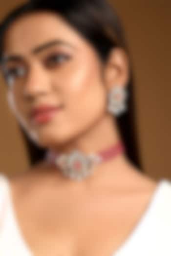 Gold Finish Kundan Polki & Pink Synthetic Stone Choker Necklace by Hrisha Jewels at Pernia's Pop Up Shop