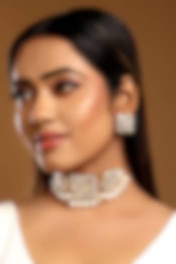 Gold Finish Mother Of Pearl & Shell Pearl Choker Necklace Set by Hrisha Jewels at Pernia's Pop Up Shop