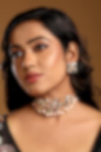 Gold Finish Mother Of Pearl & Shell Pearl Choker Necklace Set by Hrisha Jewels at Pernia's Pop Up Shop