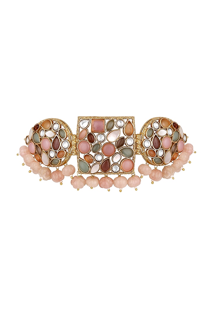 Gold Finish Mother Of Pearl & Shell Pearl Choker Necklace Set by Hrisha Jewels at Pernia's Pop Up Shop