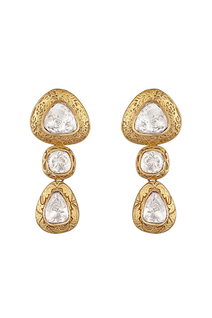 Antique Gold Finish Kundan Polki Necklace Set by Hrisha Jewels at Pernia's Pop Up Shop