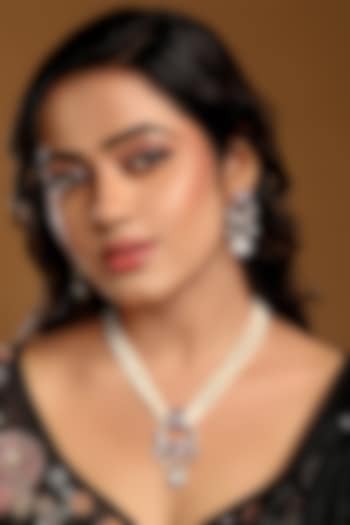 Gold Finish Moissanite Kundan Polki & Cubic Zircon Necklace Set by Hrisha Jewels at Pernia's Pop Up Shop
