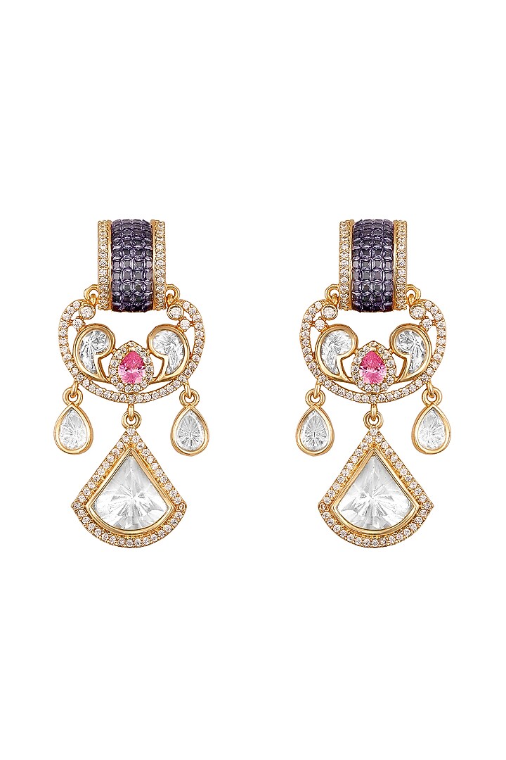 Gold Finish Moissanite Kundan Polki & Cubic Zircon Necklace Set by Hrisha Jewels at Pernia's Pop Up Shop