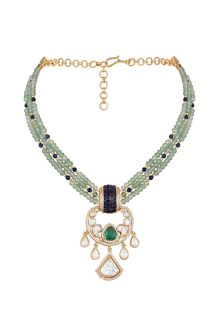 Gold Finish Kundan Polki & Agate Stone Necklace Set by Hrisha Jewels at Pernia's Pop Up Shop