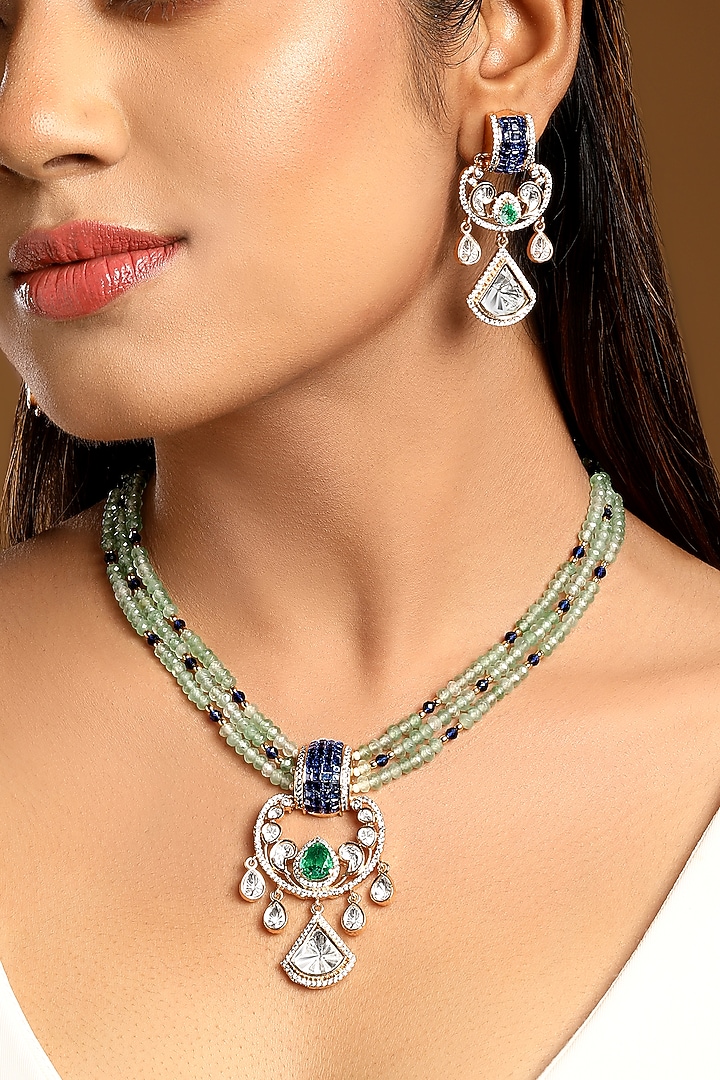 Gold Finish Kundan Polki & Agate Stone Necklace Set by Hrisha Jewels at Pernia's Pop Up Shop