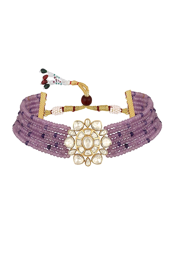 Micro Gold Finish Kundan Polki & Agate Stone Choker Necklace Set by Hrisha Jewels at Pernia's Pop Up Shop