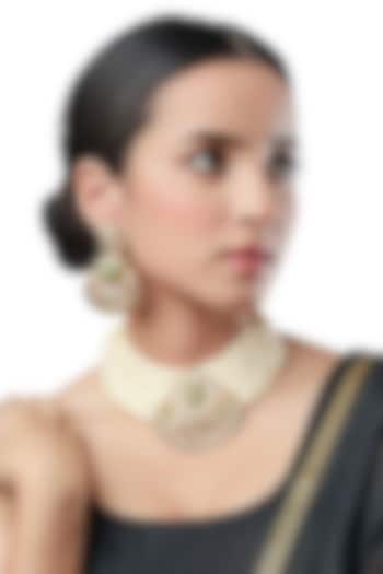 Micron Gold Finish Tumble & Agate Stones Choker Necklace Set by Hrisha Jewels at Pernia's Pop Up Shop