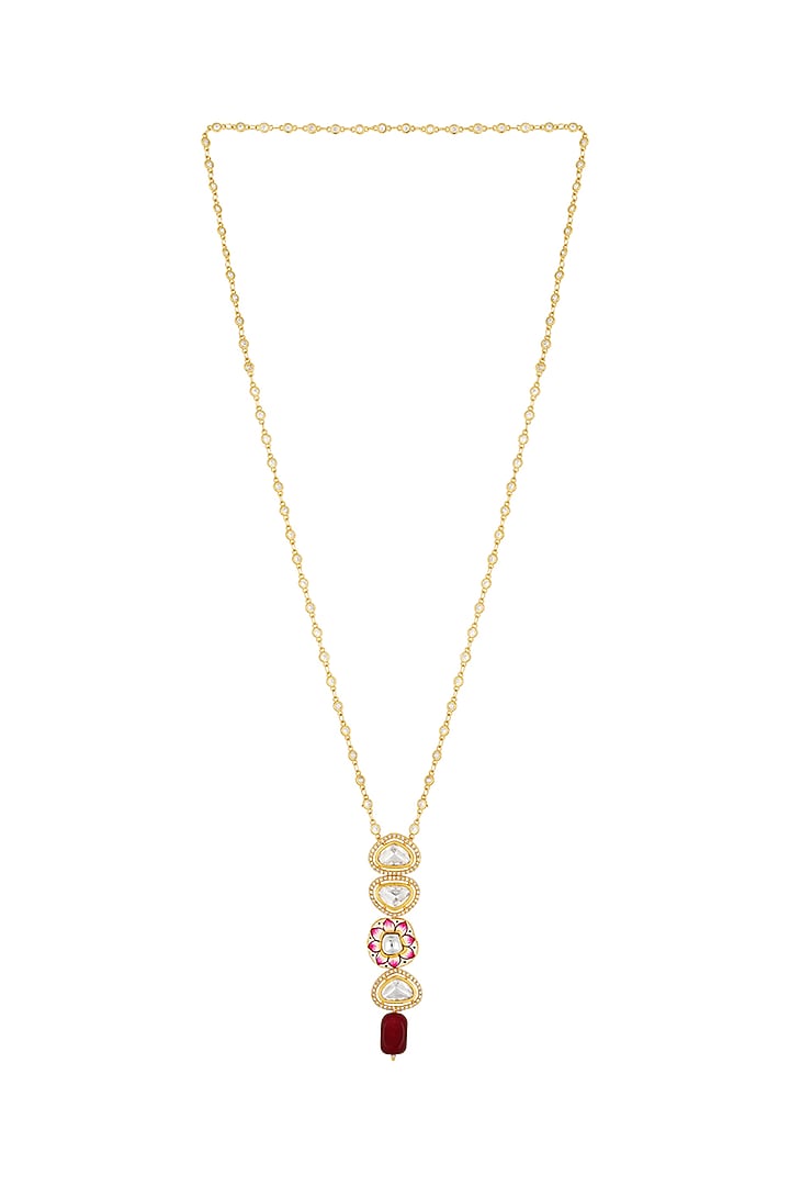 Micron Gold Finish Long Necklace With Agates & Tumble Stones by Hrisha Jewels at Pernia's Pop Up Shop