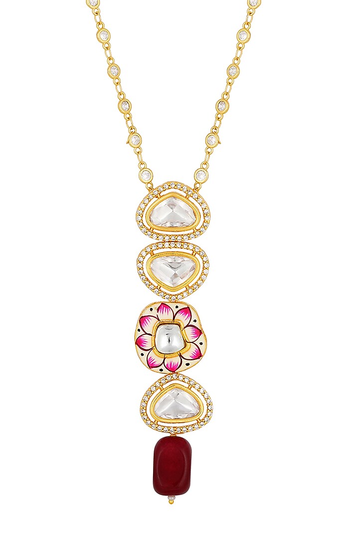 Micron Gold Finish Long Necklace With Agates & Tumble Stones by Hrisha Jewels at Pernia's Pop Up Shop