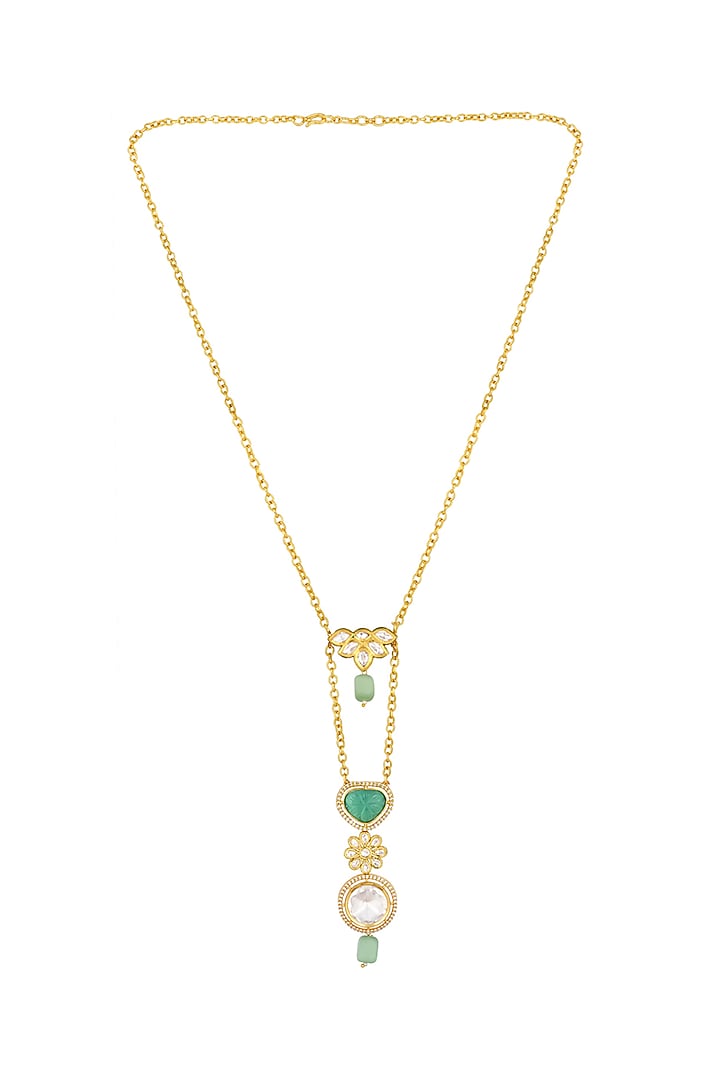 Micron Gold Finish Handcrafted Long Necklace by Hrisha Jewels at Pernia's Pop Up Shop