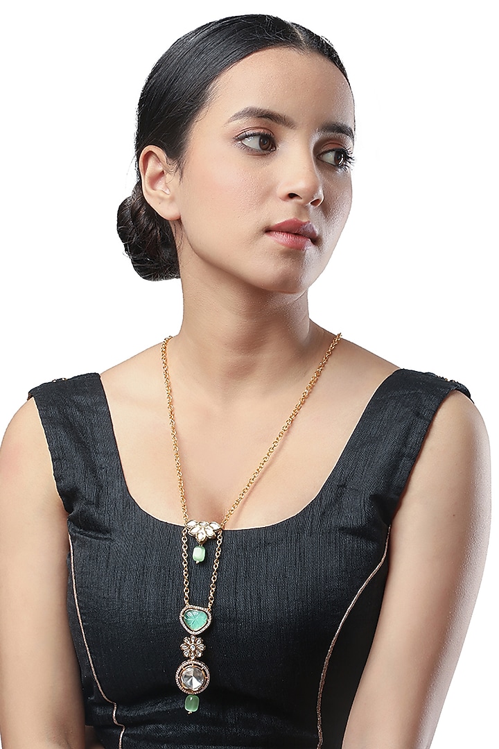 Micron Gold Finish Handcrafted Long Necklace by Hrisha Jewels at Pernia's Pop Up Shop