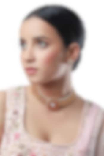 Micron Gold Finish Synthetic Ruby Stone Choker Necklace Set by Hrisha Jewels at Pernia's Pop Up Shop