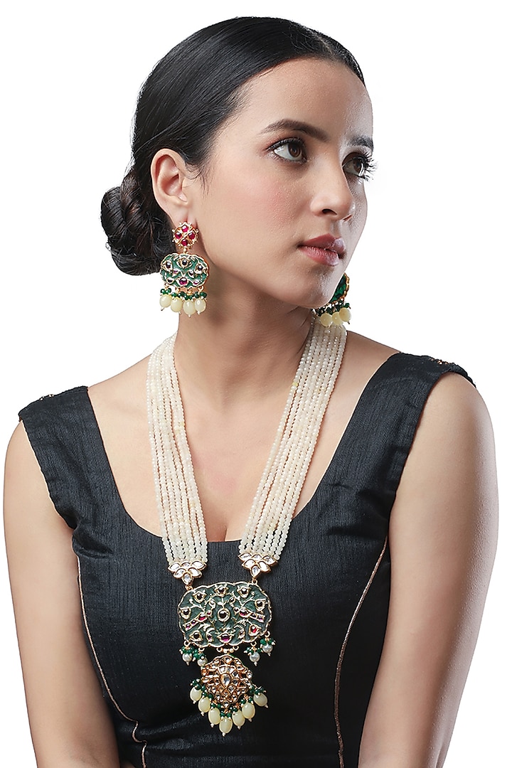 Micron Gold Finish Onyx Tumble Necklace Set by Hrisha Jewels