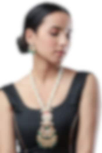 Micron Gold Finish Shell Pearl Necklace Set by Hrisha Jewels at Pernia's Pop Up Shop