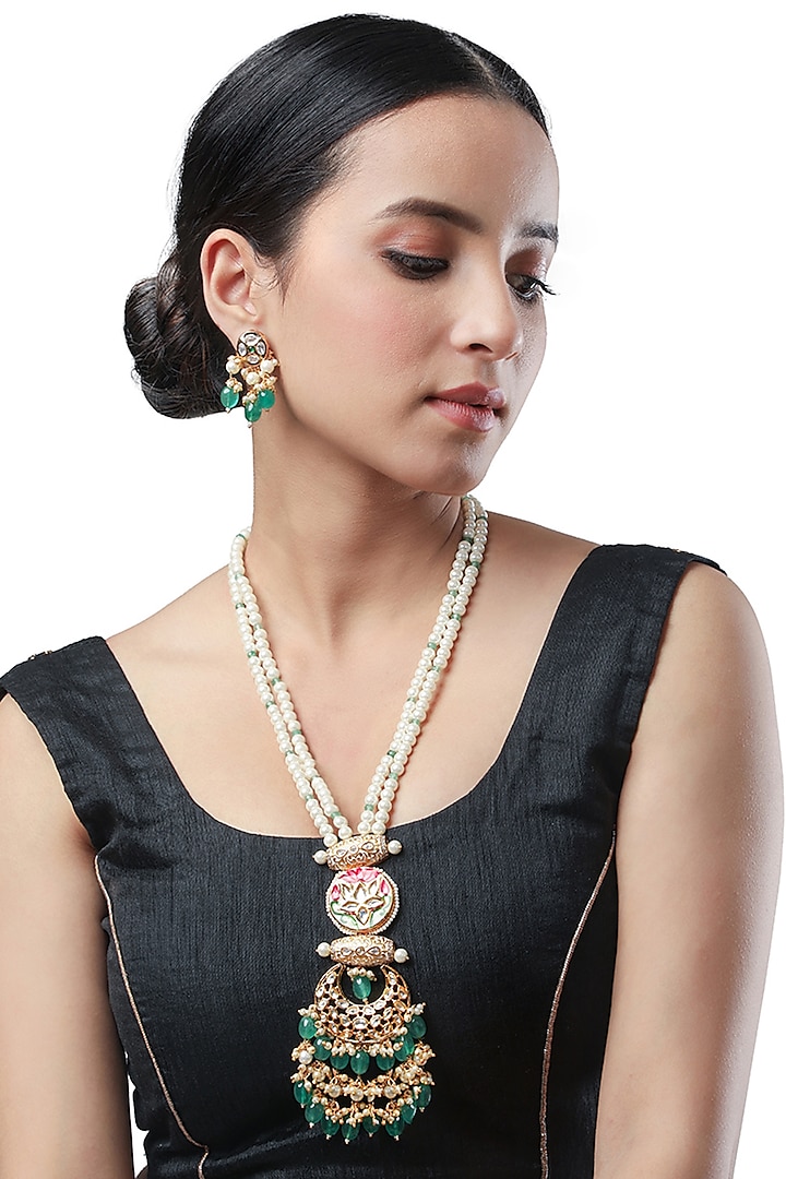 Micron Gold Finish Shell Pearl Necklace Set by Hrisha Jewels