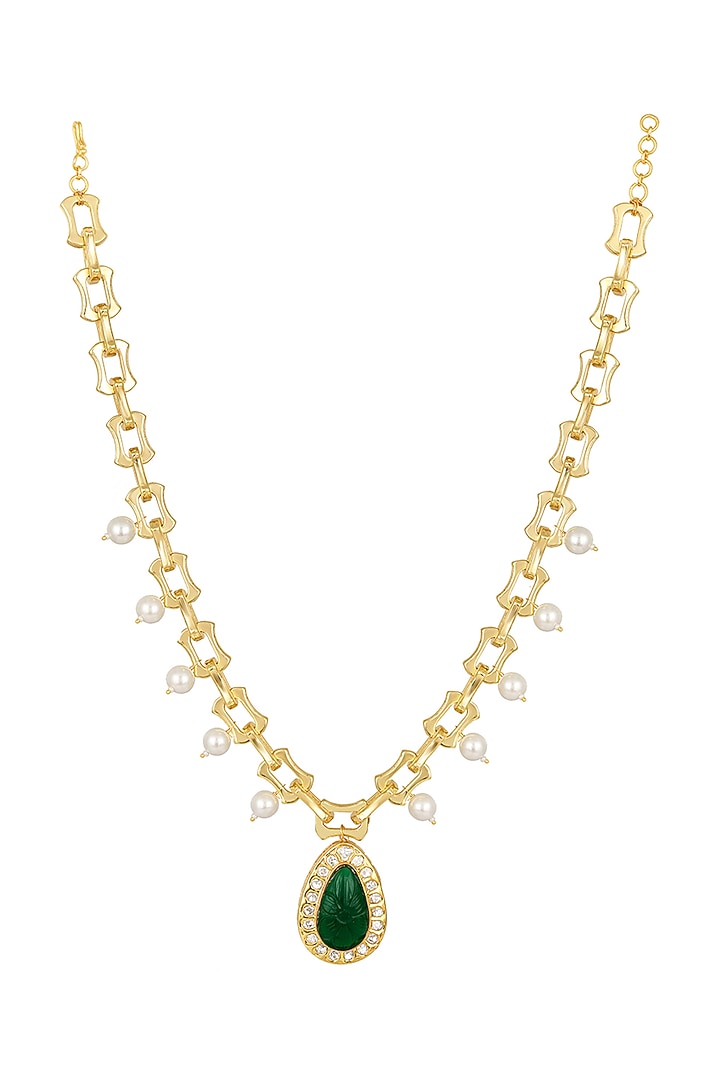 Micron Gold Finish Onyc Necklace by Hrisha Jewels at Pernia's Pop Up Shop