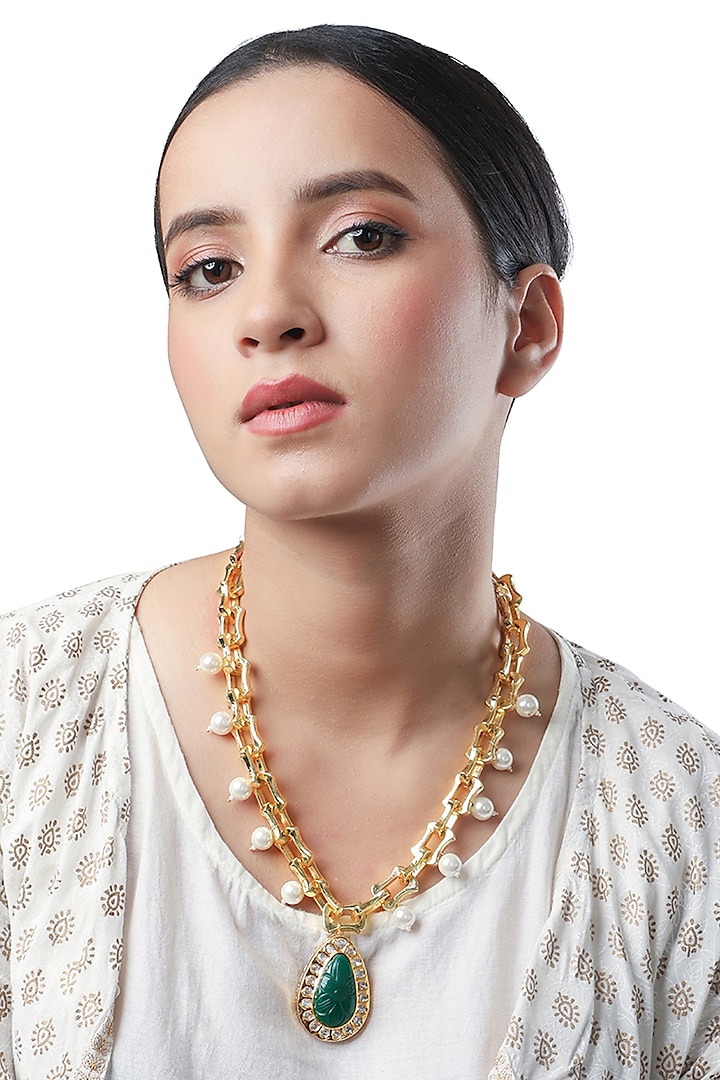Micron Gold Finish Onyc Necklace by Hrisha Jewels