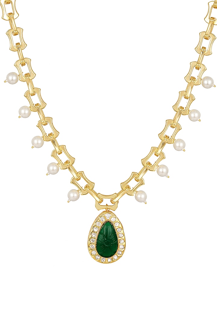 Micron Gold Finish Onyc Necklace by Hrisha Jewels at Pernia's Pop Up Shop