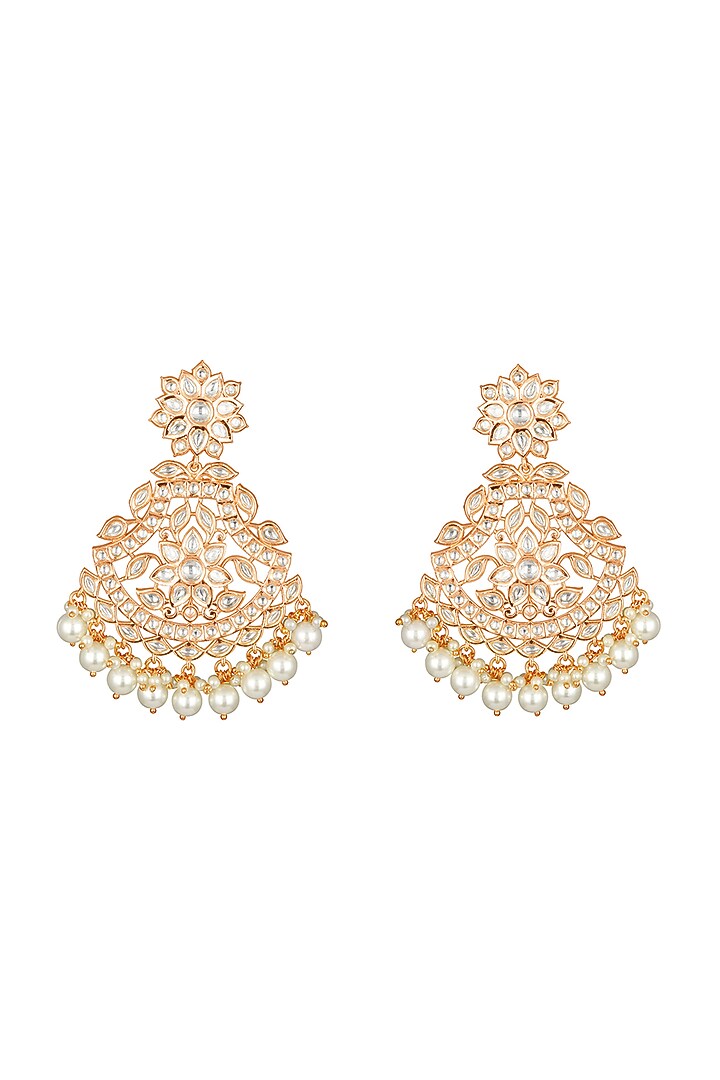 Micron Gold Finish Kundan Polki Chandbaali Earrings by Hrisha Jewels at Pernia's Pop Up Shop