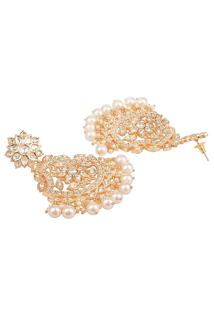 Micron Gold Finish Kundan Polki Chandbaali Earrings by Hrisha Jewels at Pernia's Pop Up Shop