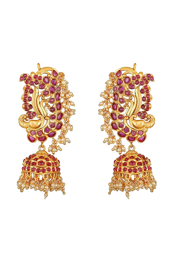 Micron Gold Finish Kundan Polki Dangler Earrings by Hrisha Jewels at Pernia's Pop Up Shop