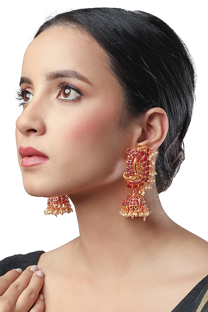Micron Gold Finish Kundan Polki Dangler Earrings by Hrisha Jewels