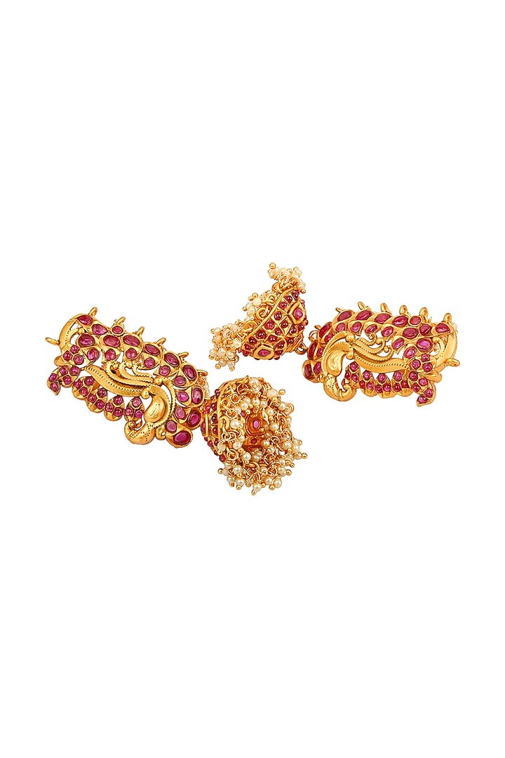 Micron Gold Finish Kundan Polki Dangler Earrings by Hrisha Jewels at Pernia's Pop Up Shop