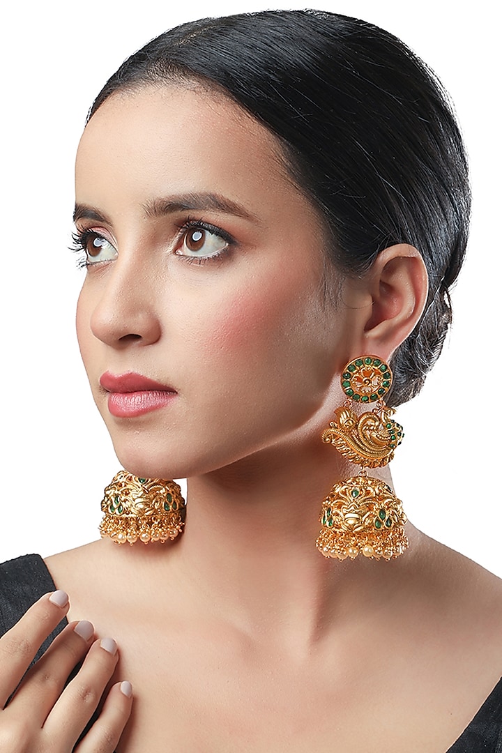 Micron Gold Finish Kundan Polki Dangler Earrings by Hrisha Jewels