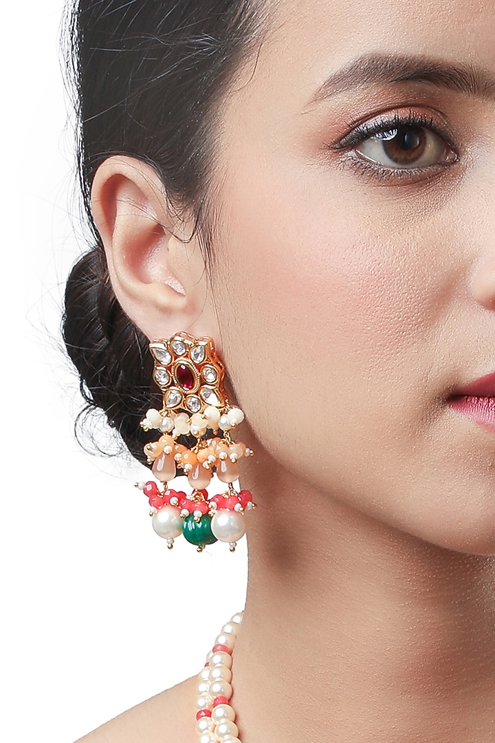 Micron Gold Finish Kundan Polki Dangler Earrings by Hrisha Jewels at Pernia's Pop Up Shop