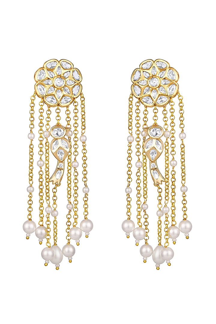 Micron Gold Finish Moissanite Kundan Polki Dangler Earrings by Hrisha Jewels at Pernia's Pop Up Shop