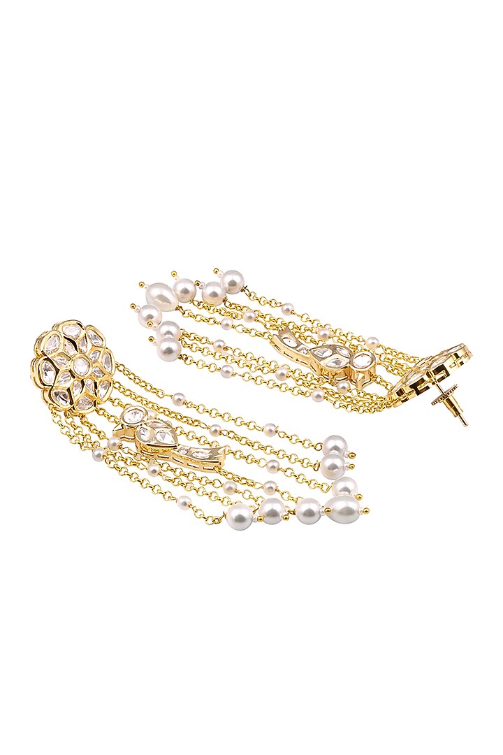 Micron Gold Finish Moissanite Kundan Polki Dangler Earrings by Hrisha Jewels at Pernia's Pop Up Shop
