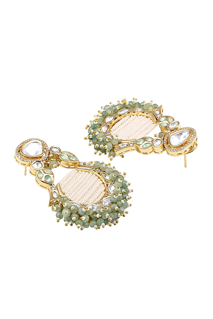 Micron Gold Finish Moissanite Kundan Polki & Agate Chandbali Earrings by Hrisha Jewels at Pernia's Pop Up Shop