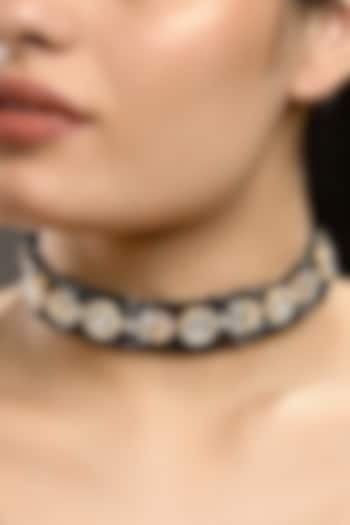 Micron Gold Finish Black Agate Stone Choker Necklace by Hrisha Jewels at Pernia's Pop Up Shop