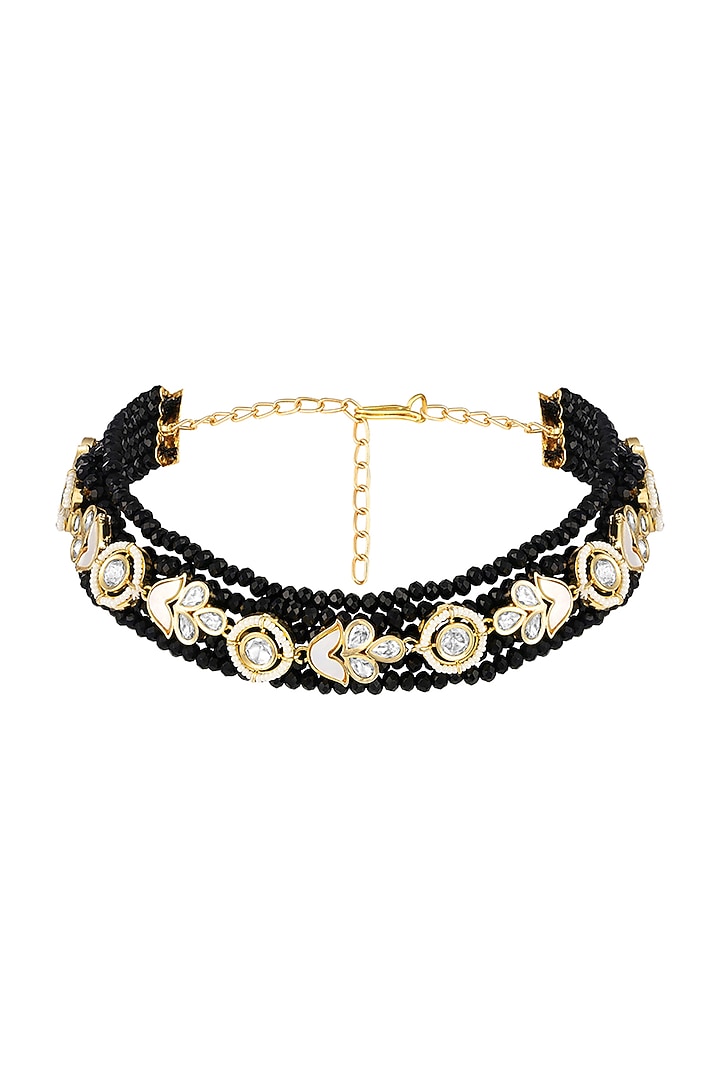 Micron Gold Finish Black Agate Stone Choker Necklace by Hrisha Jewels at Pernia's Pop Up Shop