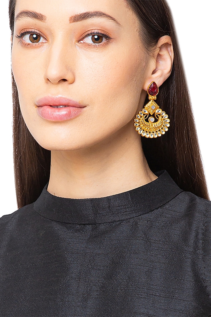 Gold Finish Polki Chandbali Earrings by Hrisha Jewels