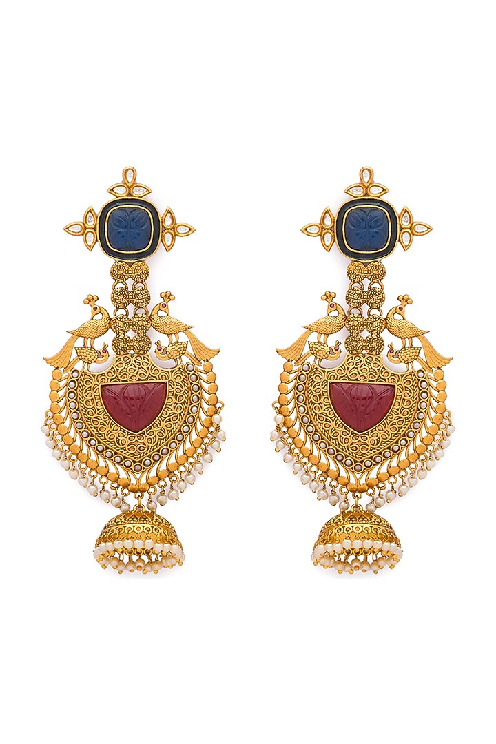 Gold Finish Blue Onyx Dangler Earrings by Hrisha Jewels at Pernia's Pop Up Shop