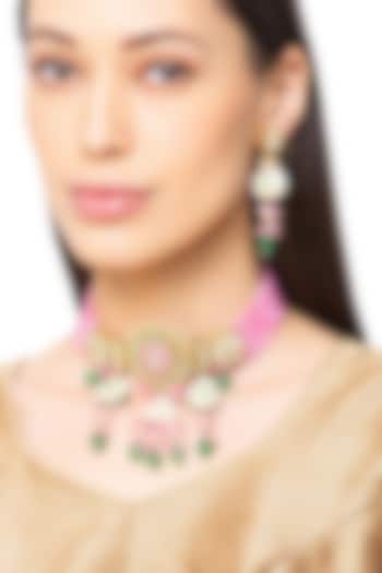 Gold Finish Meenakari Necklace Set by Hrisha Jewels at Pernia's Pop Up Shop